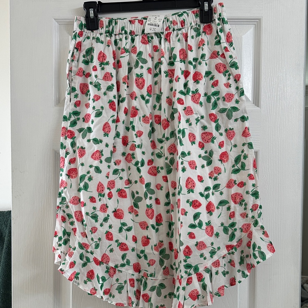 J. Crew Factory White A-Line Skirt with Pink Strawberry Print and Green Leaves - Picture 4 of 6
